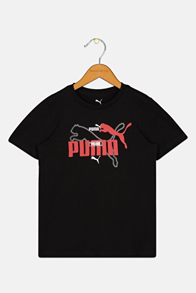 Puma تي شيرت رياضي للأولاد بأكمام قصيرة مناسب للأنشطة الخارجية، أسود