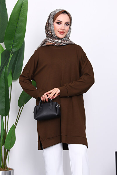 İmajButik Brown Crew Neck Modal Tunic