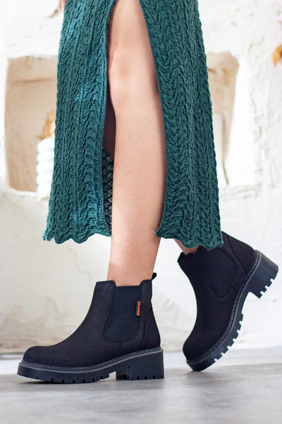 Adım Adım Women's Genuine Leather Casual Boots with Elastic Sides