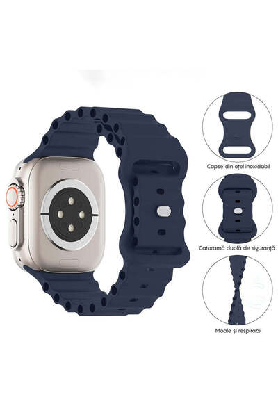 Casey Studios Silicone Ocean Loop Apple Watch SE/9/8/7/6/5/4/3/2/1 Strap - 38/40/41MM, Adjustable, Midnight Blue