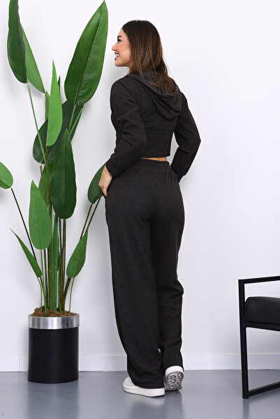 İmajButik Anthracite Hooded Cardigan and Pants Thessaloniki Set
