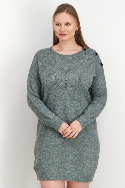 PROMOD Women Knitted Long Sleeve Sweater Dress, Grey