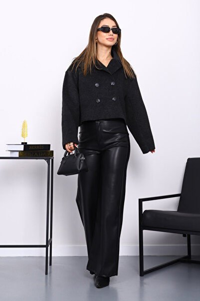 İmajButik Anthracite Short Buttoned Cashmere Jacket