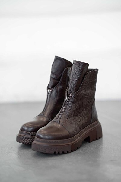 Parponi Cizme de damă Barbara din piele naturală cu fermoar frontal maro