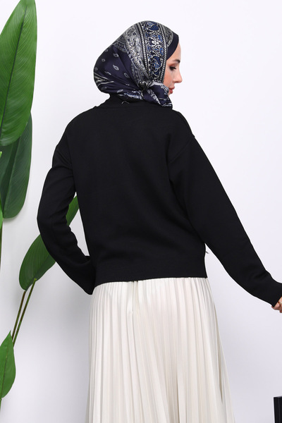 İmajButik Black Double Pocket Zippered Knitwear Cardigan