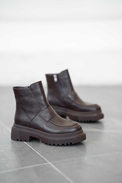 Parponi Γυναικείες μπότες Loafer από γνήσιο δέρμα Alice καφέ