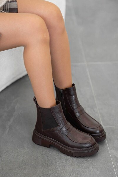 Parponi Adda Дамски ботуши от естествена кожа с ластик, кафяви