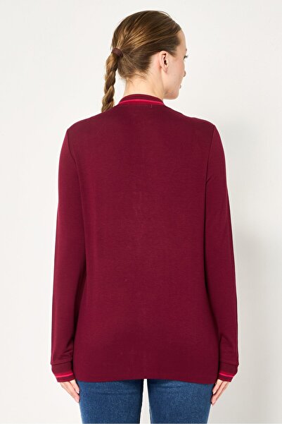 Lacoste Women Baseball Collar Brand Logo Long Sleeve Sweatshirt, Maroon