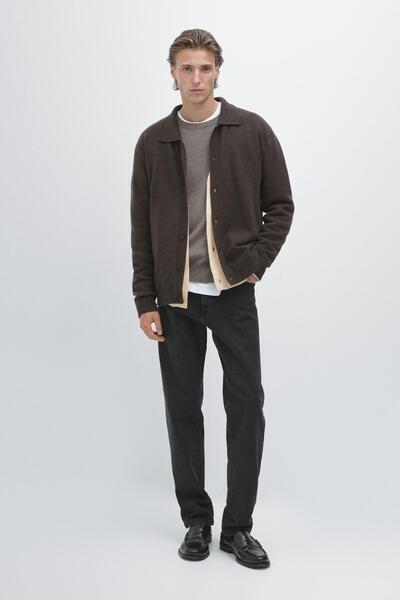 Massimo Dutti Polo yaka %100 yün triko hırka kazak