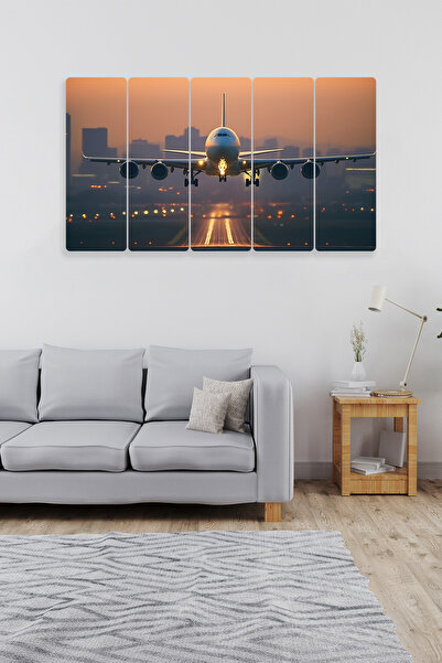 Dekorvia Kalkış Yapan Uçak 5 Parçalı Mdf Tablo