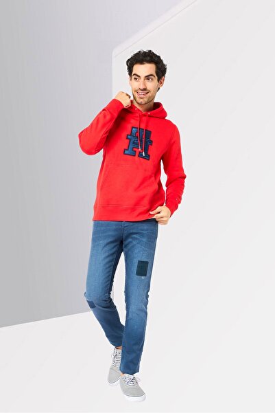 Tommy Hilfiger Men Embroidered Long Sleeve Hoodie, Red