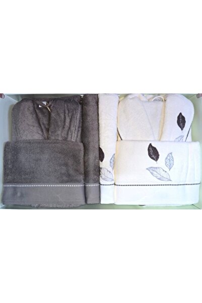 Özdilek Folha De Ouro Anthracite-Cream Family Set