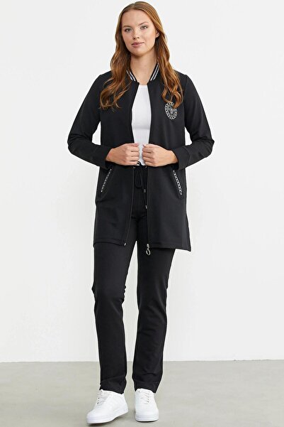 Sementa 76381 Black Embroidered Long Tunic Tracksuit Set