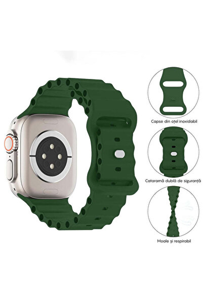 Casey Studios Silicone Ocean Loop Apple Watch Ultra 2/Ultra/SE/9/8/7/6/5/4/3 Strap - 42/44/45/49MM, Dark Green
