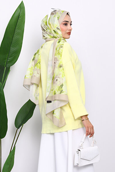 İmajButik Yellow Crew Neck Soft Textured Oversized Knitwear Sweater