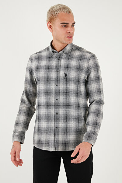 U.S. Polo Assn. Ανδρικό πουκάμισο με μακρυμάνικο πουκάμισο από βαμβακερό μείγ...