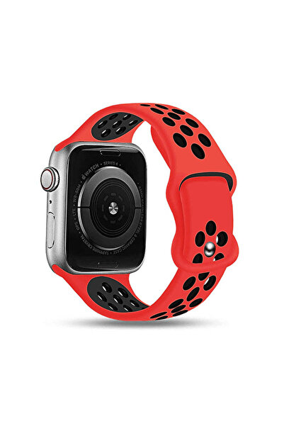Casey Studios Silicone Strap for Apple Watch Ultra/SE/9/8/7/6/5/4/3/2/1 - 42/44/45/49MM, with Perforations, Red/Black