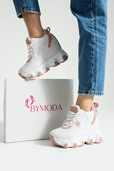 Bymoda New Season White Powder Hidden Wedge Heel Sneakers Heel Height Total 10 cm