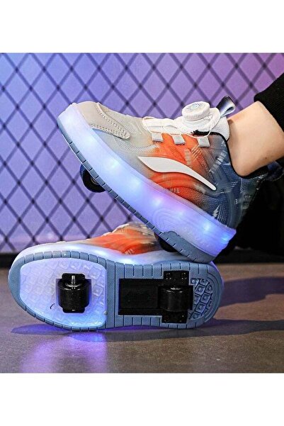 Little Rockz Kids Two Wheel Roller Shoes Rechargeable LED Flash Light Sneaker Skate Heelys Shoes
