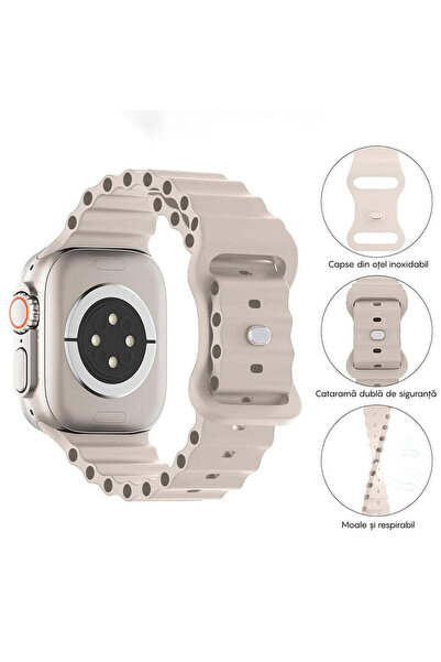 Casey Studios Silicone Ocean Loop Apple Watch Ultra 2/Ultra/SE/9/8/7/6/5/4/3/2/1 Strap - 42/44/45/49MM, cream