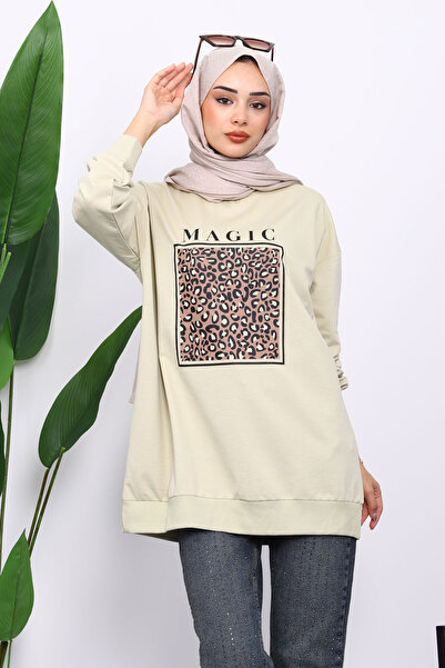 İmajButik Olive Crew Neck με τύπωμα Φούτερ