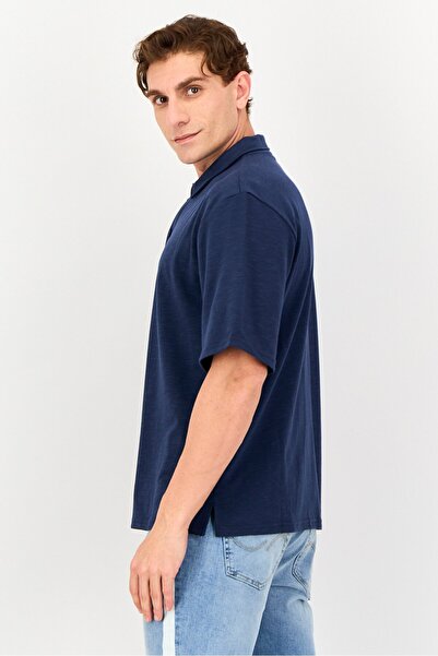 Core Elements Men Regular Fit Chambray Short Sleeves Casual Shirt, Navy Blue