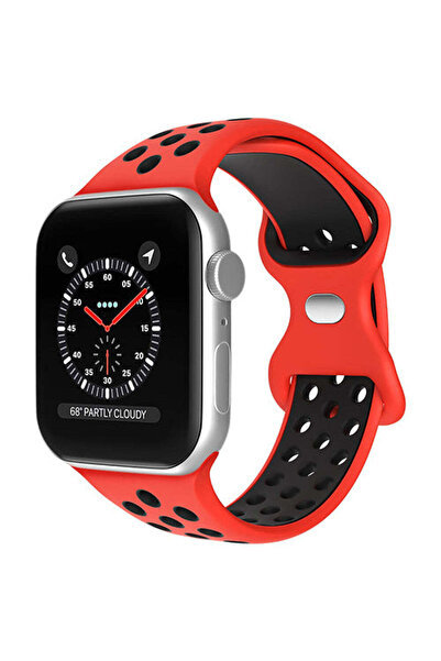 Casey Studios Silicone Strap for Apple Watch Ultra/SE/9/8/7/6/5/4/3/2/1 - 42/44/45/49MM, with Perforations, Red/Black
