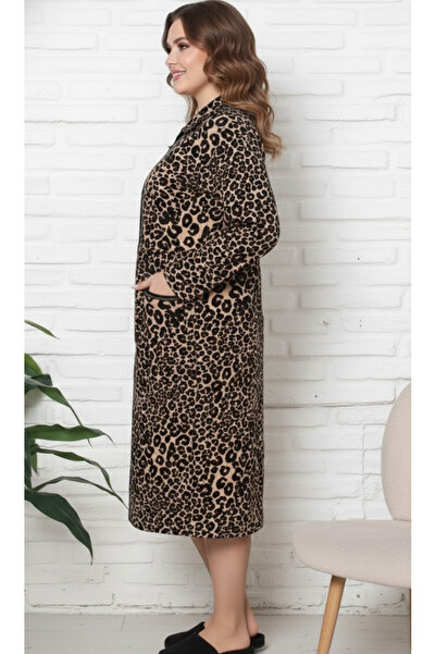 embody Women's long-sleeved house coat with pockets, drawstring waist 8000 brown