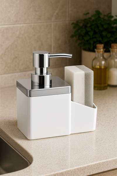 CEZVE HOME Sünger Bölmeli Pompalı Akrilik Sıvı Sabunluk - Banyo Mutfak Lavabo Sabunluğu