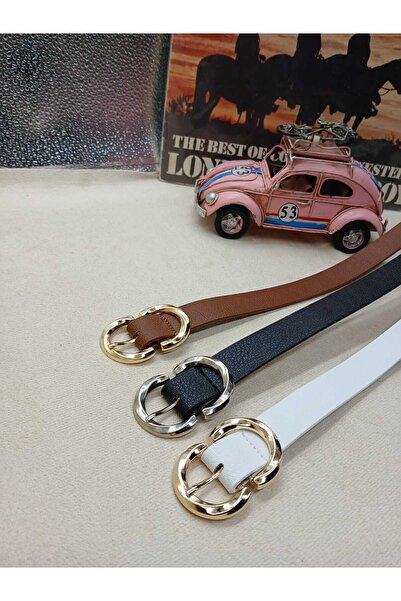 ARLIVA Moda kervan ithal derili 3'lü Gold tokalı 3cm kadın pantolon kemeri, elbise kemeri, ceket kemeri