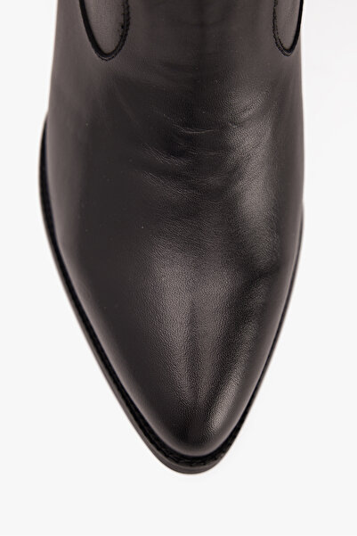 West To West Kadın Siyah Deri Uzun Western Kovboy Çizme – Topuklu Deri Çizme