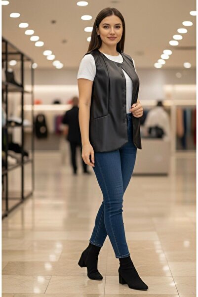 Opera İçi Astarlı Önü Düğmeli Deri Yelek