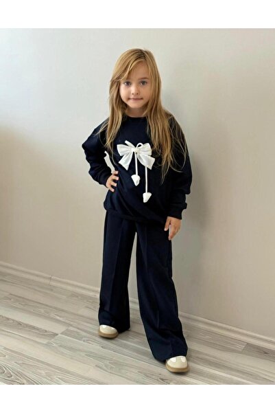 MODA Navy Blue Ribbon Detailed Girl's Set