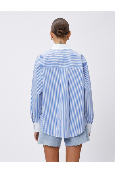 Koton Kadın Mavi Çizgili Gömlek
