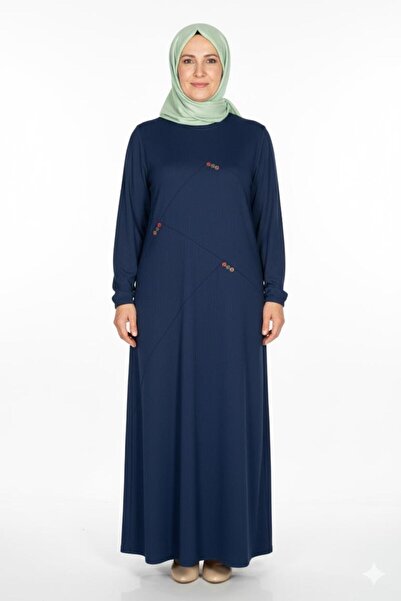 HESNA Rochie de damă Deren, mărime mare, cu detaliu cu nasturi, material reiat indigo