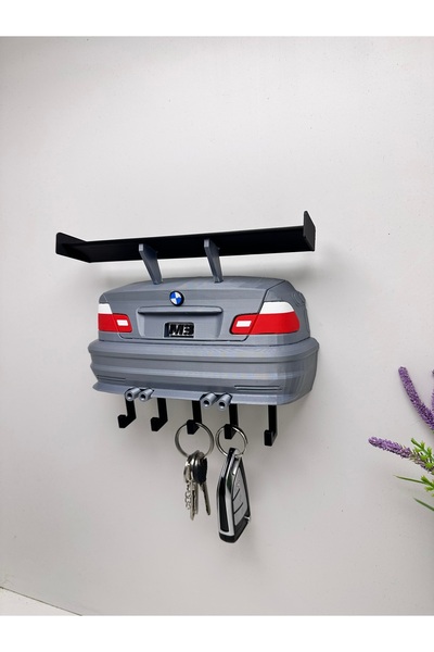 Butik حامل مفاتيح مزخرف بتصميم ثلاثي الأبعاد لسيارة BMW E46 باللون الرمادي