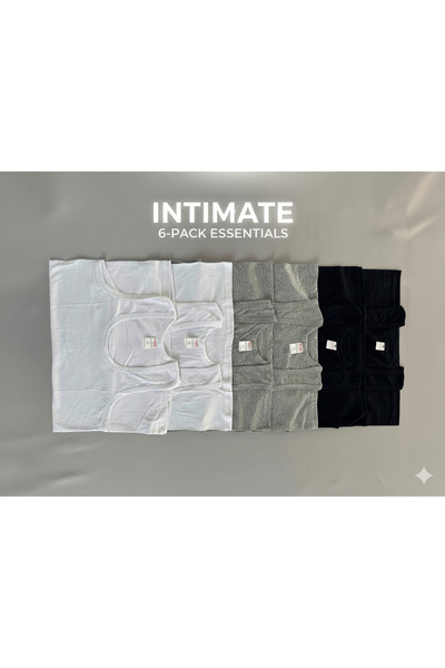 İntimate 6-Pack 100% Cotton Classic Men's Tank Top Wide Straps Breathable, Flexible and Sweat-Absorbent Undershirt