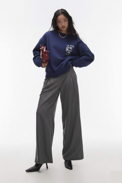 The Champ Clothing Φούτερ Unisex Navy Blue Crew Neck Dolce Casa με τύπωμα 3 Thread Ş επένδυση fleece Oversize