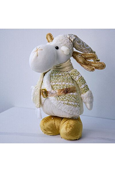 velve Θεματική διακόσμηση, Τάρανδος, με καπέλο και κασκόλ, 30 εκ., Λευκό/Χρυσό