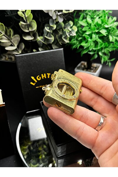 LİGHTER Emniyet Kilitli Morisk Vintage Retro , Şeffaf Yakıt Depolu Havalı Koleksiyonluk Benzinli Gold Çakmak