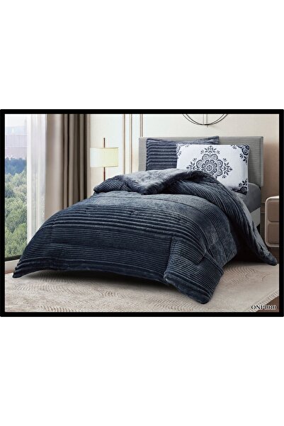 aram طقم مفرش نفرين شتوي مخمل فرو ناعم 6قطع حشوة كاملة دفئ وفخامة مقاس 260*240 سم