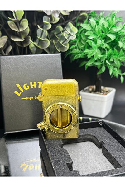 LİGHTER Emniyet Kilitli Morisk Vintage Retro , Şeffaf Yakıt Depolu Havalı Koleksiyonluk Benzinli Gold Çakmak