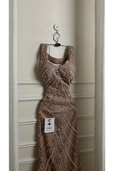 Onila flesh-colored beaded evening dress