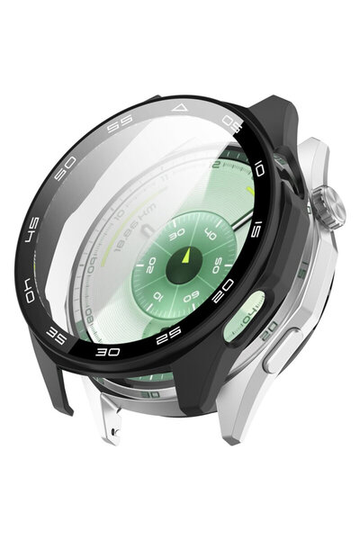 Techsuit Huawei Watch GT 6 46mm 360° Pack: Defense Bezel Case + Screen Protector, Black