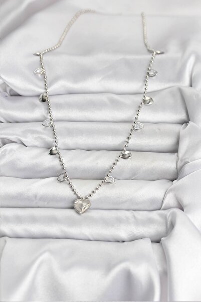 BSRE Brass Heart Women's Necklace (Silver Color)