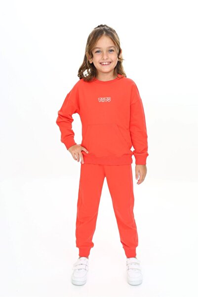 Toontoy Girl's 2-Piece Set: Embroidered Crew Neck Sweatshirt with Pockets & R...