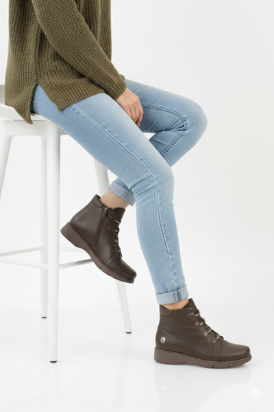 Mammamia Γυναικείες μπότες με επίπεδη σόλα καθημερινά χωρίς κορδόνια ορθοπεδικά από γνήσιο δέρμα M26/KB4535