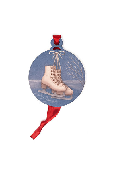 CREATIV LMS Ornament din lemn „Patine de iarna” – decor Craciun elegant , 8 cm