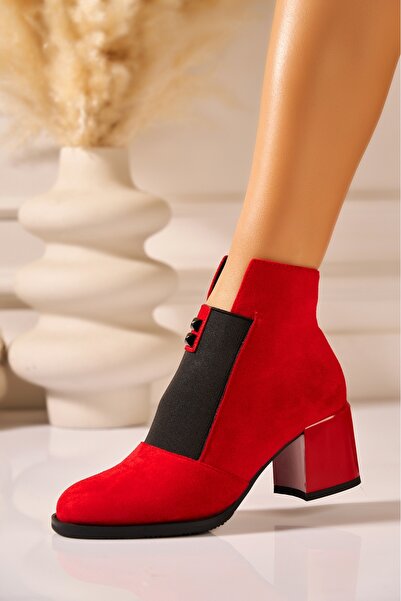Joana Women's Stylish Red Suede Ankle Boots 6CM Heel