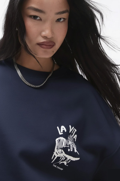 The Champ Clothing Φούτερ Unisex Navy Blue Crew Neck Dolce Casa με τύπωμα 3 Thread Ş επένδυση fleece Oversize